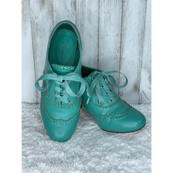 Modesta Shoes - Modesta Coca-01 High Heel Oxford Booties Turquoise Size 7